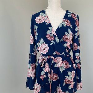 Navy and Floral Pink Romper size S